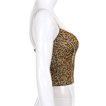 Leopardas Spausdinti Seksualus Korsetas Viršūnes Moterų Derliaus Lankas Backless Y2K Estetinės Apkarpyti Viršūnes korėjos Harajuku V-kaklo Marškinėliai Cuteandpsycho