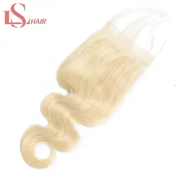 LS Plaukų Brazilijos Kūno Bangos Plaukai Nėrinių Uždarymas Su Kūdikio Plaukų, Ranka Sąlygotosios 613 Blond Nėrinių Uždarymo platinum Remy Hair Extension