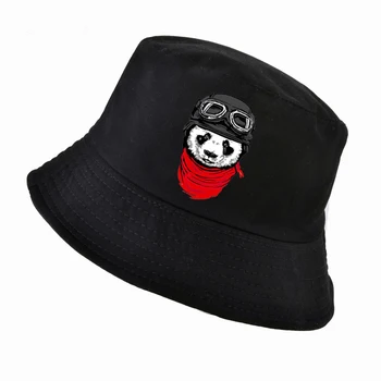 Mados pavasario ir vasaros mėgėjams kibiro kepurę harajuku pop, hip-hop bžūp vyrų Ms mielas panda print panama žvejys skrybėlę