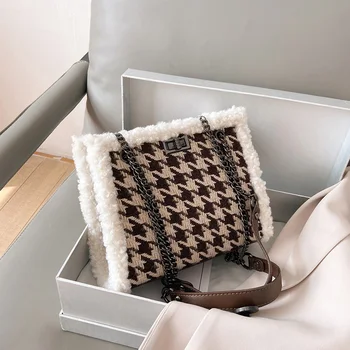 Mados Vilnos Pledas Grandinės Pečių Krepšiai Moterų 2020 M. Žiemos Ponios Crossbody Krepšiai Prekės Dizainerio Rankinės Houndstooth Sling Bag