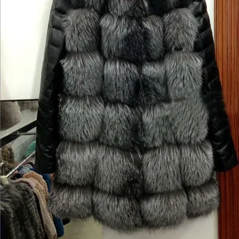 Mados Žiemos Moterims Imitacija Fox Fur Coat PU Odos ilgomis Rankovėmis Striukė Išlaikyti Šiltas Outwear Panele Laisvalaikio Paltas S-3XL SEC88