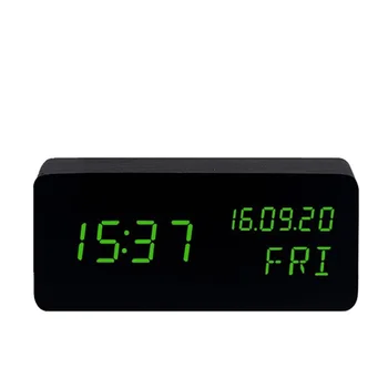 Medienos LED Laikrodis-Žadintuvas Temperatūra Drėgnumas Elektroninis Skaitmeninis Laikrodis, Naktiniai Pabusti Darbalaukio Stalo Laikrodžiai Juodos Despertador