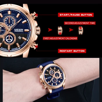 MEGIR Mada Sporto Vyrų Žiūrėti Prabangos Prekės Vandeniui Kvarco Silikono Chronograph Mens Watches Karinės Laikrodis Relogio Masculino