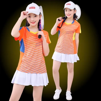 Merginų Badmintono Marškinėliai, Sijonas Rinkiniai trumpas rankovės Teniso marškinėliai Kostiumu Mergina Ping Pong Drabužius Moterų Stalo Teniso Drabužių Dydis XS-3XL