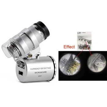 Mini 60/45x Mikroskopu Didinamąjį su LED UV lempa Kišenėje Didinamojo stiklo Papuošalai, Juvelyriniai Loupe Zoom Įrankis