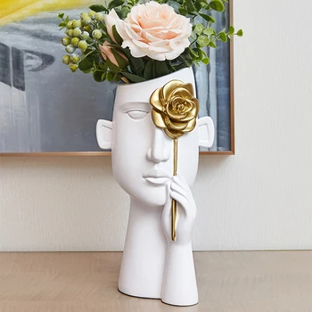 Minimalistinio Vazos Portretas Dervos Skulptūra Juodos Žmonių Galvos Vaza, Vazonas Biuro Stalo Dekoro Gėlių Kompozicijų Namų Puošybai