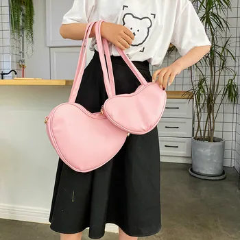 Moteris maišo japonija harajuku PU širdies formos Parinkimas ladylike Kietas Užtrauktukas tvirtą Petį Krepšys, rankinė, piniginė didelės talpos maišelį telefono krepšys