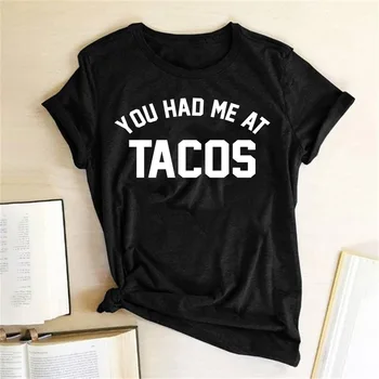 Moterų Juokingi Trumpas Rankovės Crewneck Harajuku Grafinis Prarasti T Shirts Vasaros Viršūnes Tees Jums Teko Man Ne Tacos Laiškas Spausdinti Marškinėliai