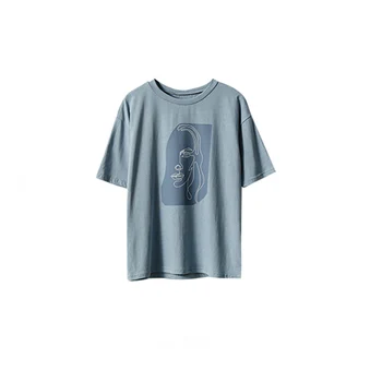 Moterų Marškinėliai trumpomis Rankovėmis Vasarą 2020 Abstraktus žmogaus veido spausdinimo T-shirt Hipster Kostiumas Moterų Marškinėlius Marškinėliai Mėlyna/Balta