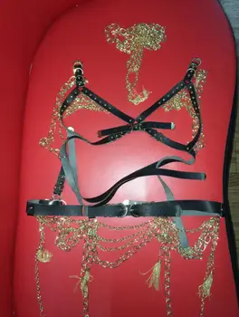 Moterų Sexy Aukso Grandines Kostiumas Apranga Etapo Rezultatus naktinis klubas parodyti Liemenėlė Grandines Trumpas