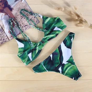 Nauja siunta moterų bikini maudymosi kostiumėliai, set Top apačioje maillot de bain femme dizaineris plius dydis ponios Žalias lapas maudymosi kostiumėlį Biquini