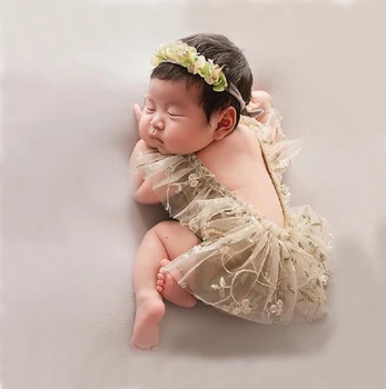 Naujagimio Fotografijos Rekvizitai Baby Girl Nėrinių Romper Bodysuits Komplektus Fotografijos Mergina Suknelė