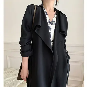 Naujas Britų Stiliaus Moterų Megztinis Tvora paltai su diržo didmeninė Plius Dydis Tranšėjos Paltai