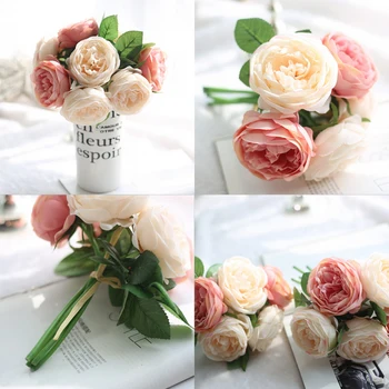 Naujas Dirbtinės Gėlės Dirbtinio Šilko Rožė Gėlių 5 Vadovai Prancūzijos Rožių Puokštė Vestuves Namų Dekoro Gėlių