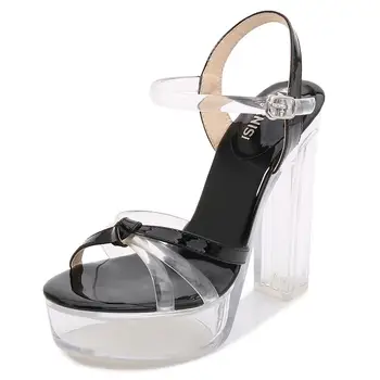 Naujas modelis moteriškos lyties seksualus moteriški sandalai moteris batai aukštos obcasie batų Vestuvių batai 13CM Kristalų Storas kulnas 4-10 11 BBZAI