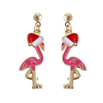 Nemokamas pristatymas 10 poros ir daug mados metalo emalio raudona santa hats flamingo auskarai moterims