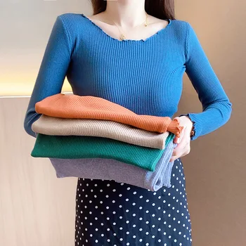 Pietų Korėja 2020 M. Rudens/Žiemos Kelių spalvų Džemperis Moterims moteriški Nauji Apvalios Kaklo Moterų Megzti marškinėliai-O-Kaklo Džemperis