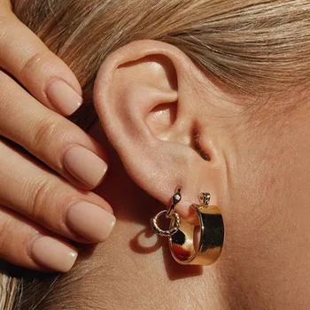 Platūs plokšti aukso hoopas auskarai iš nerūdijančio plieno moterų POSITANO geometrijos mažas hoopas auskarai mados 2020 m.