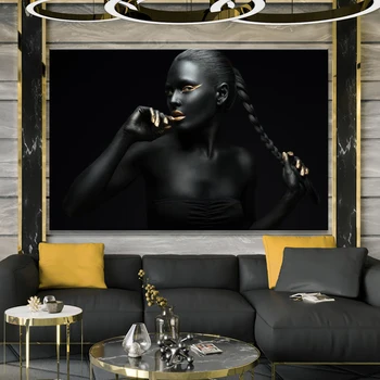 Portretas, Plakatų ir grafikos Sienos Meno Tapybos Drobės tamsiaodis Moteris su Aukso Makiažas Nuotraukas Kambarį Namų Dekoro
