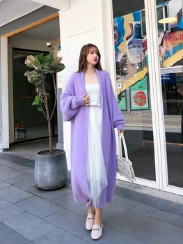 Prekės garsus Naujų 2021 m. pavasarį ponios violetine spalva ilgai dirbtiniais mink aksomo cardigan paltai A59