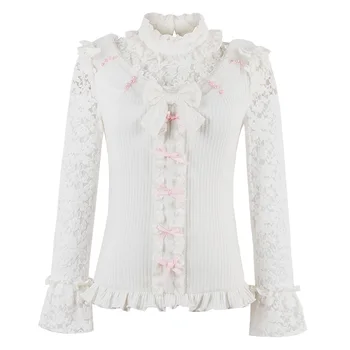 Princesė saldus baltas kailis Saldainių lietus lankas apdailos siuvinėjimas nr. krūtinėmis Japonų dizaino Tvarstis Stovėti apykaklės C16CD6216