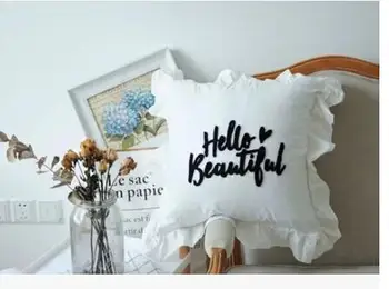 Rožinė/pilka/balta Sveiki Graži, siuvinėta medvilnė pagalvėlė padengti nėrinių užvalkalas lovos pagalvę padengti namų dekoro