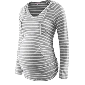 Rudenį materinty palaidinė ilgomis rankovėmis nėštumo hoodie slaugos viršuje krūtimi V-kaklo nėštumo megztinis bėgiojimas dryžuotas marškinėliai