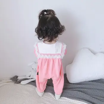 Rudenį, Vaikams Baby Girl Romper Nėrinių Apykakle Ilgomis Rankovėmis Medvilnės Romper Baby Girl Jumpsuit Komplektus Cute Kūdikių Rinkiniai