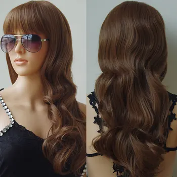 S-noilite ilgai, juoda ruda, šviesiaplaukė moteris perukas kasdien grupė plaukų perukas su trenksmu Sintetinių Banguoti natūralių plaukų Perukai moterims