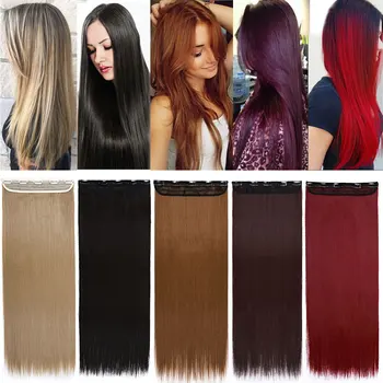 S-noilite ilgą Įrašą iš Vieno Gabalo Plaukų priauginimas 5 Įrašai Tiesūs plaukai Sintetiniai hairpiece Juoda ruda violetinė raudona