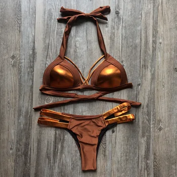 Seksualus Juostelės Bikini Komplektas Thong 2019 Moterų Kratinys maudymosi kostiumėlį Backless Maudymosi Kostiumą, moteris Push Up maudymosi Kostiumėliai, Apynasrio Viršuje Biquini