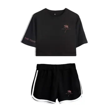 Shawn Mendes Mados Spausdinti Moteris, Dviejų Dalių Komplektas Vasaros Trumpomis Rankovėmis Pasėlių Top+Shorts 2019 Karšto Pardavimo Madingų Drabužių Streetwear