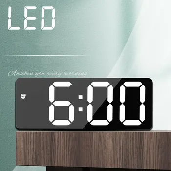 Skaitmeninis Laikrodis LED Veidrodis Naktį Žibintai Termometras Sieninis Laikrodis Lempos Kvadrato, Stačiakampio Multi-funkcija, Stalo Laikrodžiai, USB
