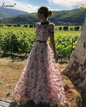 Turkijos Couture Rausvos Gėlės, Vakaro Suknelės Ilgio 