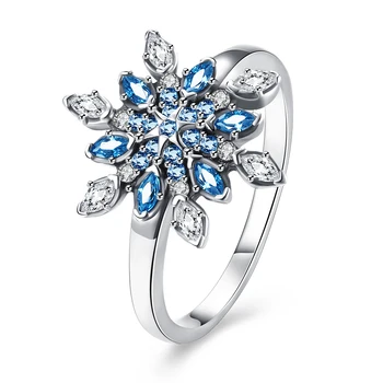 UFOORO 2017 Naujas antikvariniai vestuvinis žiedas prabanga snaigės Piršto Žiedai su Mėlynai cz Bijoux moterų ir ponios anel dovana
