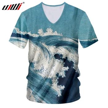 UJWI Vyrų Harajuku V Kaklo Marškinėlius Unisex Didelis Dydis, T-shirt 3D Išspausdinti Naują įrašą Banga Ir Ukiyo-e Tee Marškinėliai Tiekėjų