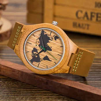 Unikalus Pasaulio Žemėlapis Žiūrėti Dovana Mados Medinis Laikrodis Su Natūralios Medinės Bambuko Laikrodžiai Vyrams Pigūs Aukštos Kokybės Medienos Laikrodžiai
