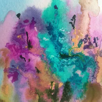Užuolaidų Žydėjimo Pavasarį Pieva Polne Gėlių Raštas Abstrakčiai Šiuolaikinės Akvarelės Meno Violetinė Žalia Mėlyna