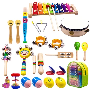 Vaikų Muzikos Instrumentai, 15 Tipų 23Pcs Medienos Mušamieji Kselofonu Žaislai Berniukų Ir Mergaičių Ikimokyklinio Ugdymo Sandėliavimo Ba