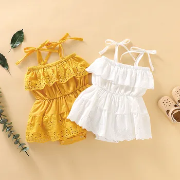 Vasaros Trumpomis Rankovėmis Rompers Kūdikių Laipiojimo Drabužius Naujagimiui Baby Girl Rankovių Kietas Nėrinių Suknelė Romper Drabužių Komplektus