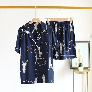 Vasaros Viskozė triušis šortai Porų pižama komplektai moterų ir vyrų sleepwear šviežių dramblys trumpas rankovėmis pižamos vyrams homewear