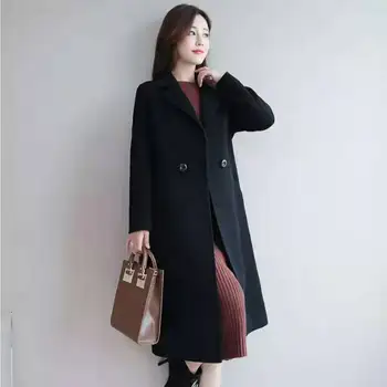 Vilnos striukė nauja, moterų žiemos dvieiliai vilnoniai paltai korėjos atsitiktinis ilgas vilnonis kailis Windwear Outwear Moteris