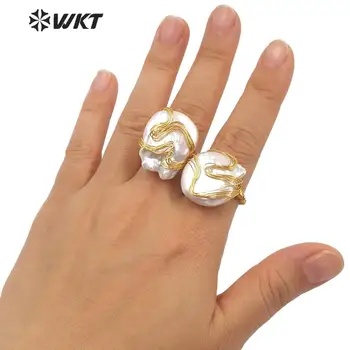 WT-R346 WKT Natūralių Perlų Žiedas Viela Suvynioti Perlų Žiedas Netaisyklingos Formos Perlas Žiedas Mados Moterų Perlų Žiedas Papuošalai