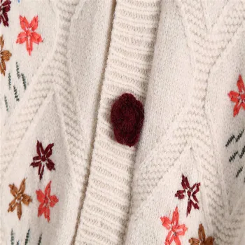 Za Moterims Gėlių Aplikacija Megztiniai Megztinis 2020 Ilgomis Rankovėmis Nėrimo Derliaus Megztiniai Moteris Prašmatnus Gėlių Formos Mygtuką Atsitiktinis Viršų