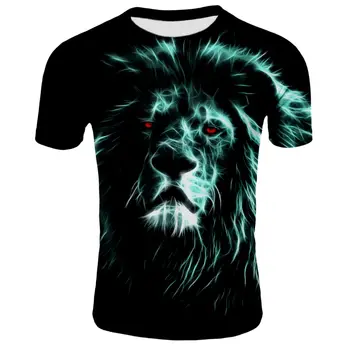 Įdomus T-shirt 2020 metų vasaros vyriški O-kaklo trumparankoviai 3D T-shirt Liūtas spausdinti marškinėliai 110-5XL