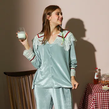 Žiemos apvalios Kaklo pižama moterims, Visas Ilgis pižamos moterims, šiltas sleepwear patogiai moterų pižama