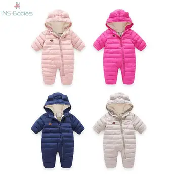 Žiemos Stilius rompers naujagimių šiltas striukes kūdikių mergaičių drabužiais 3-18m vaikams vilnos jumpsuits berniukas vientisos Spalvos viršutiniai drabužiai snowsuit