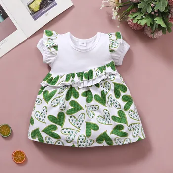 0-18Months Mažų šviežių žaliųjų Naujagimiui Kūdikių Mergaitės Meilės Vasaros Širdies Gėlių Atsitiktinis Princesė Dress Komplektus velykų suknelė M4
