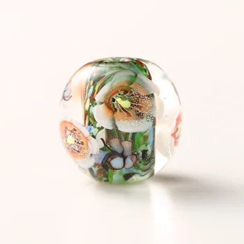 16mm 1pc Skaidrus Multiclor Murano Stiklo 3D Gėlės, Drugeliai, Žavesio Granulės, Tinkami Europos Apyrankę Plaukų Stick juvelyriniai dirbiniai