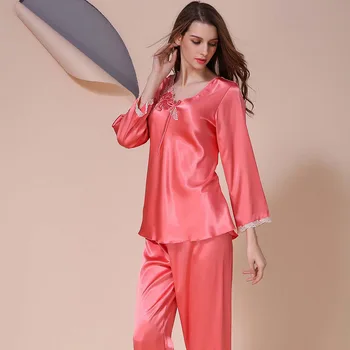 2019 m. Vasarą Šilko Pižama Nustatyti Dviejų dalių Rinkinys Sleepwear Pižamos Šilko Viršūnes Moteriška Pižama Nustatyti NightSuit Sleepwear pižamos moterims